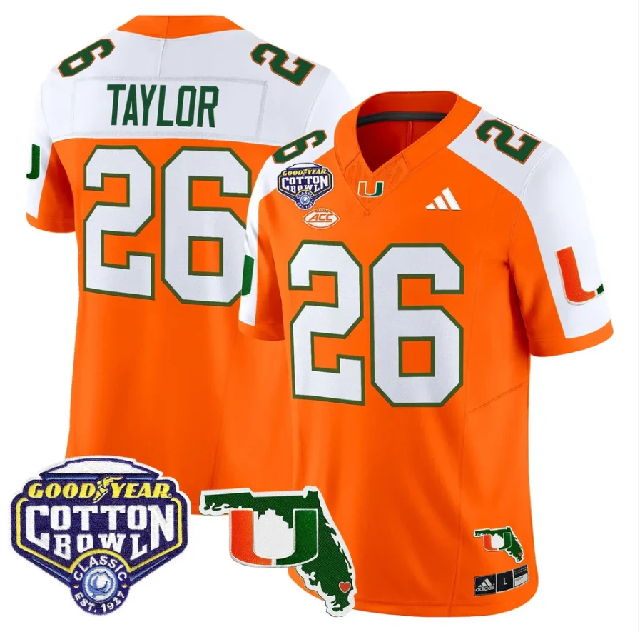 Sean Taylor Jersey #26 Miami Hurricanes 2025 Cotton Bowl Florida Stitched Orange Alternate by NCAA Football Jersey