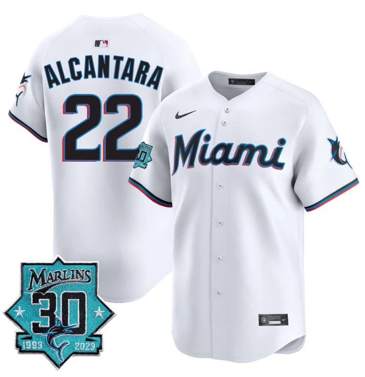 Sandy Alcantara Jersey #22 Miami Marlins 30 Seasons Anniversary Patch Limited Stitched White by My Store
