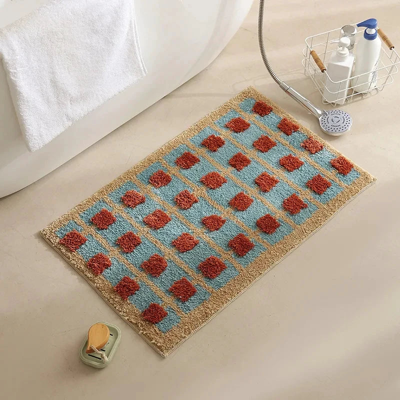 Abstract Grid Tufted Bath Mat by Bowlift
