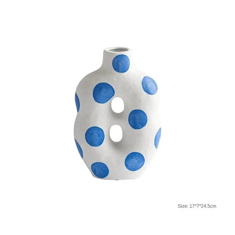 Blue Polka Dot Wonky Vase by Bowlift