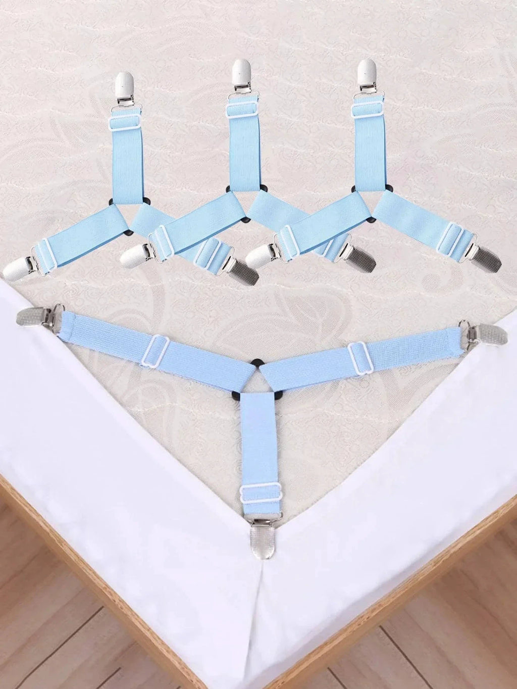 GRIPFIX Fitted Sheet Holder Set | 4-Pack Triangular Bed Sheet Straps | Adjustable & Non-slip – For Mattresses, Table Covers & Covers by BowLift