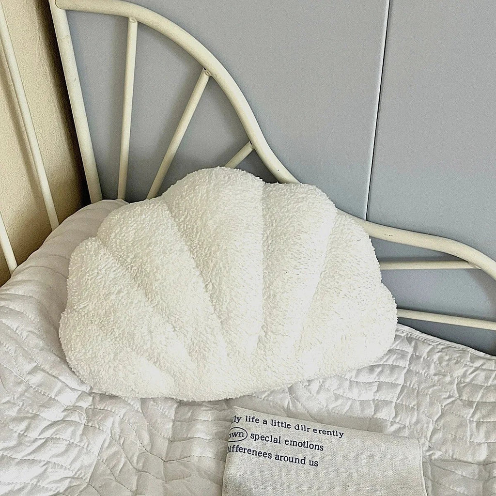 Pastel Shell Cushion – Fluffy Bouclé Plush Pillow by Bowlift