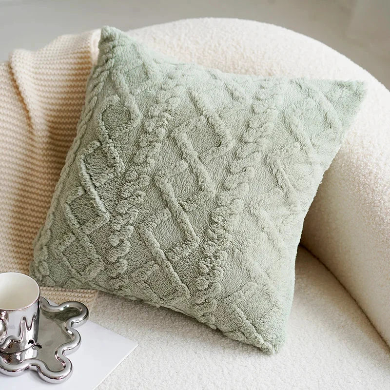 Green & Pink Tulip Embroidered Pillow Cover by Bowlift