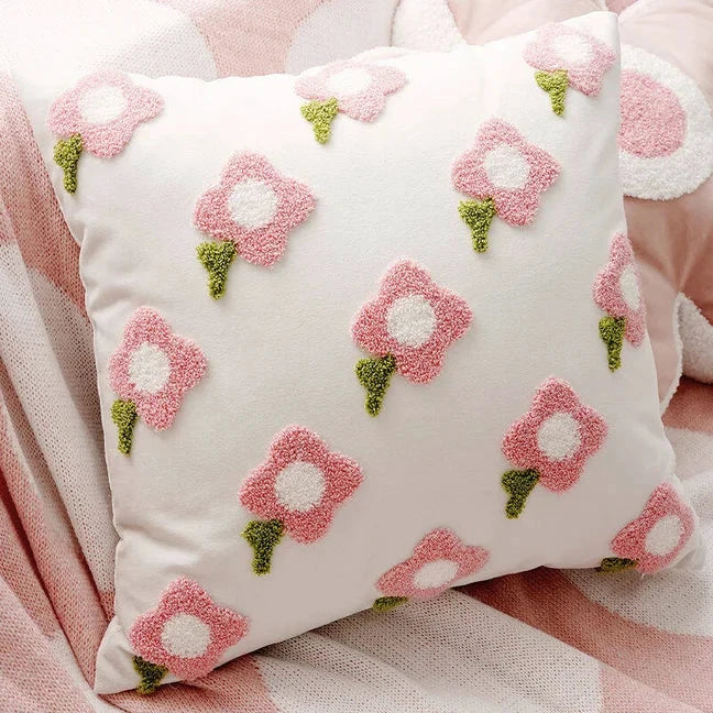 Pink Blossom Tufted Cushion Cover by Bowlift