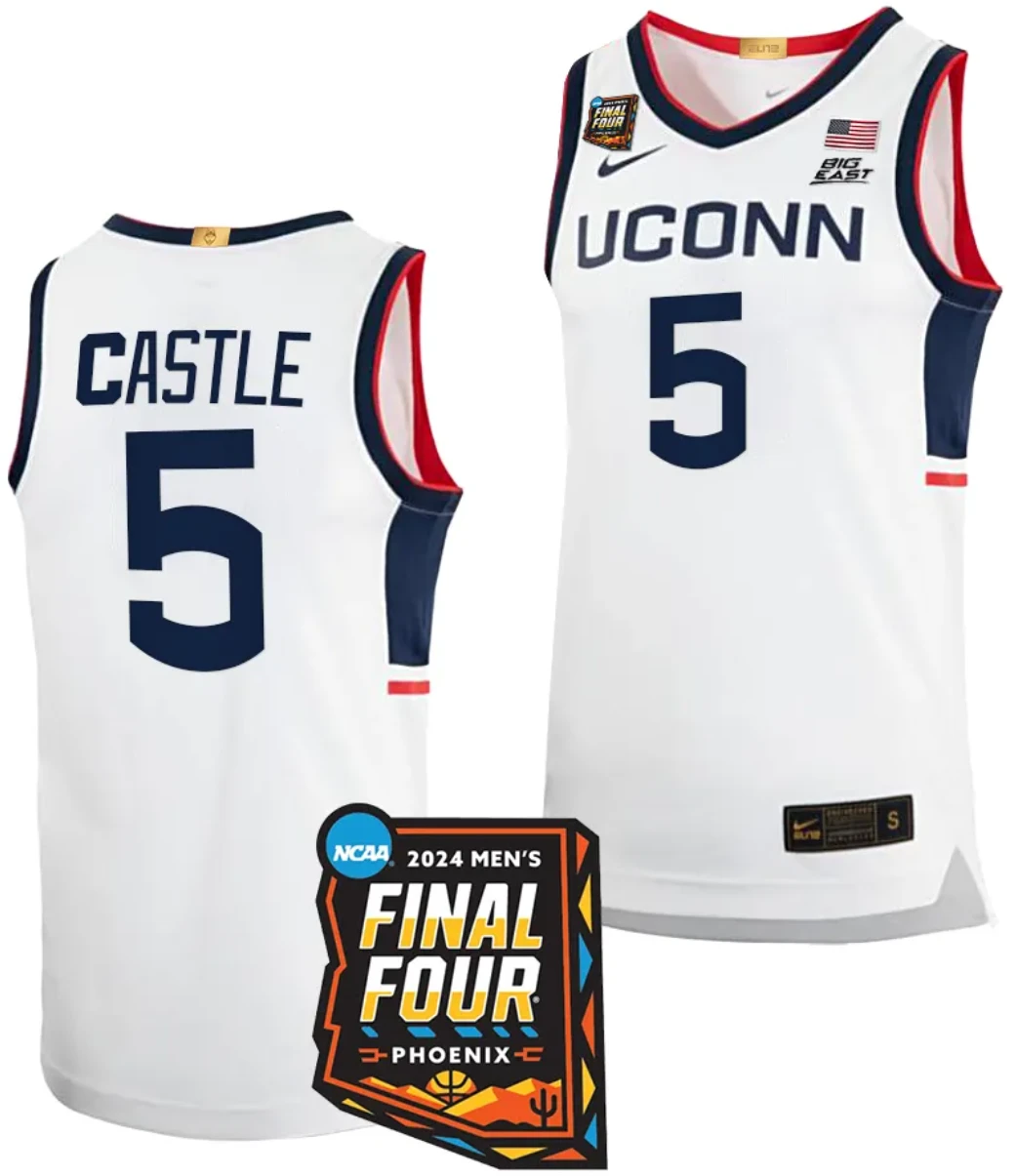 Stephon Castle Jersey #5 UConn Huskies Basketball 2024 NCAA March Madness Final Four White by My store basketball