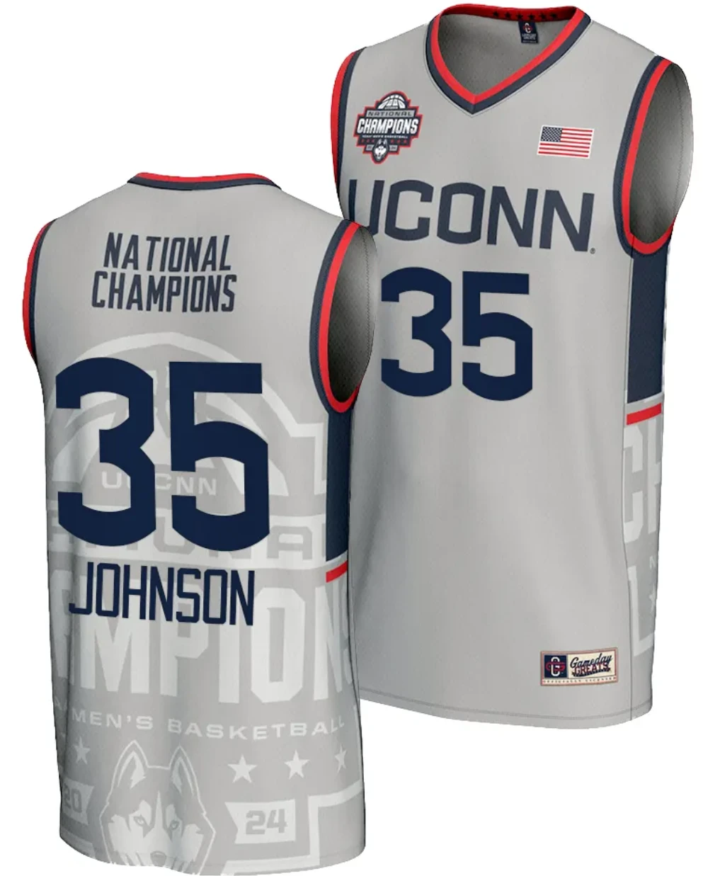 Samson Johnson Jersey #35 UConn Huskies 2024 NCAA Basketball National Champions Lightweight Gray by My store basketball