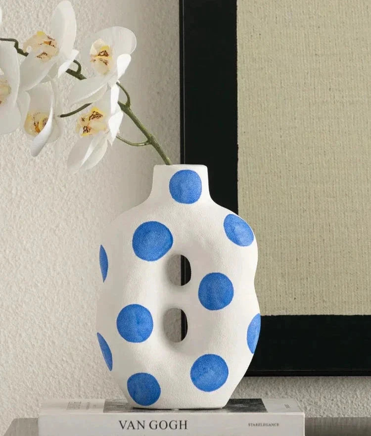 Blue Polka Dot Wonky Vase by Bowlift