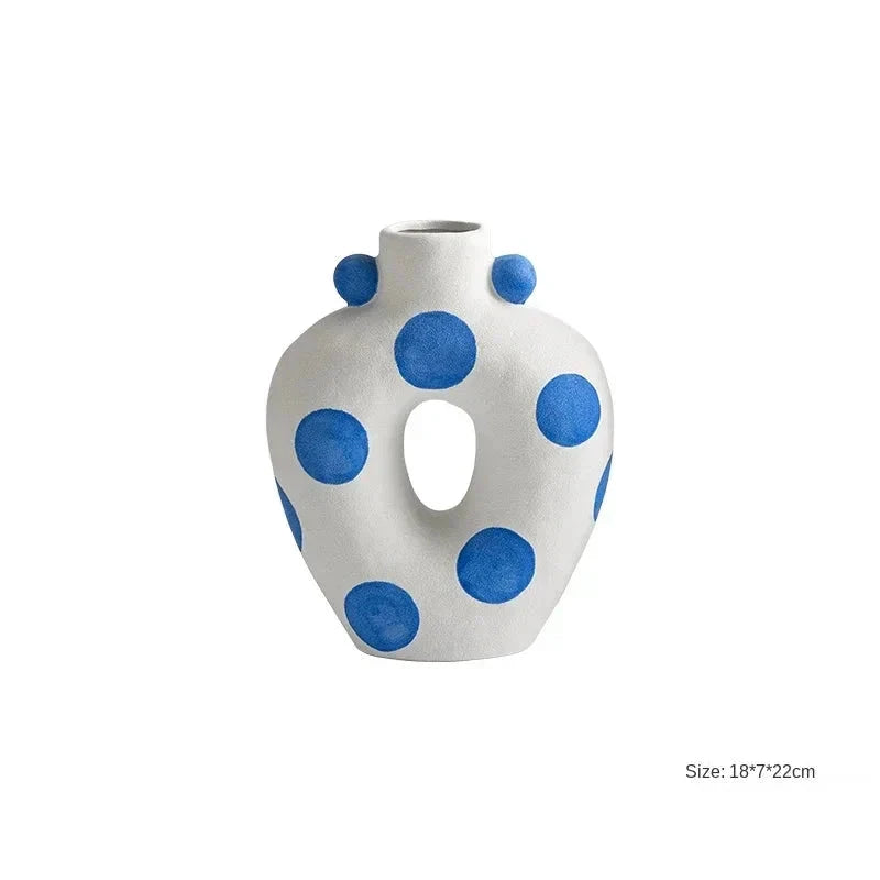 Blue Polka Dot Wonky Vase by Bowlift