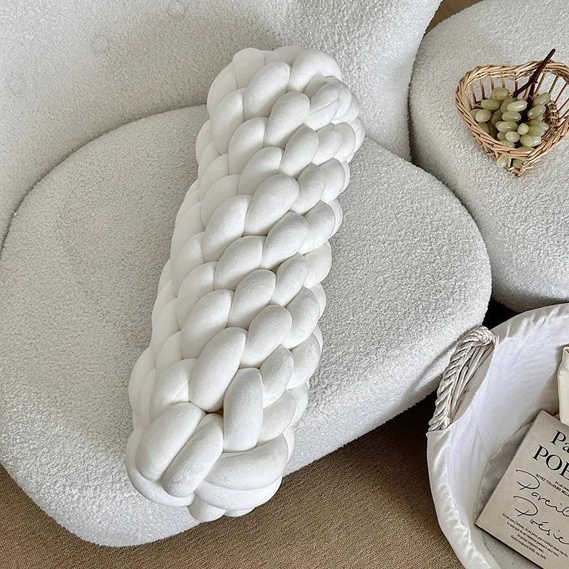 Braided Twist Pillow – Long Decorative Cushion for Sofa & Bed by Bowlift