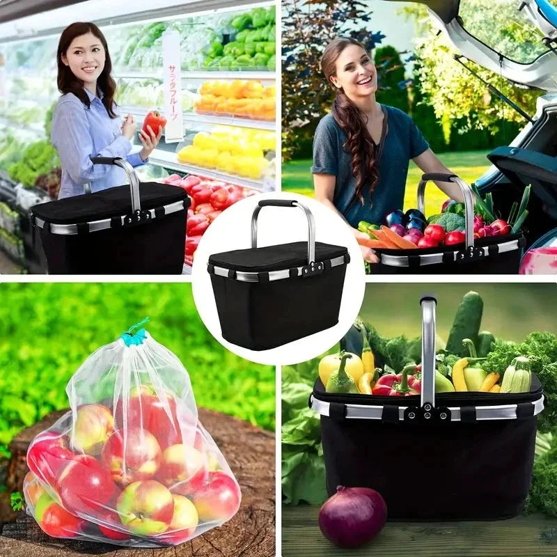 ThermaTrip Folding Basket | Insulated Picnic Basket with Aluminum Foil & Carry Handle | 3-fold Foldable | For Outing, Park, Shopping & Travel by BowLift