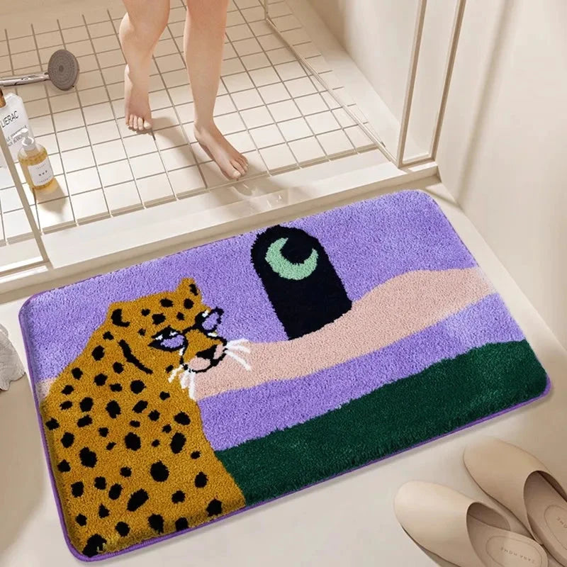 Leopard Under the Moon Colourful Bath Mat by Bowlift