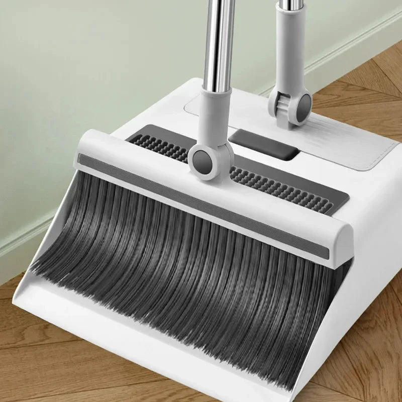Cleanuvo 3-in-1 broom set | Broom with floor brush & stand-up scoop | Extra long handle & hair-repellent | Household cleaning set by BowLift