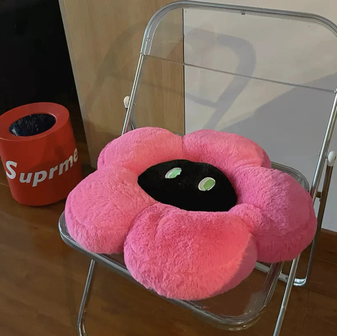 Fluffy Flower Cushion with Eyes by Bowlift