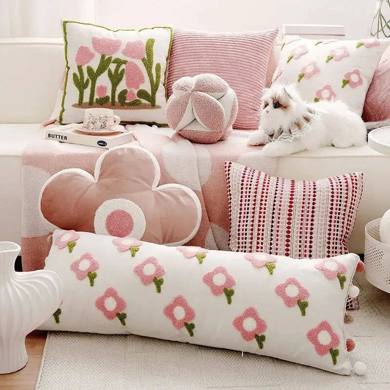 Pink Blossom Tufted Cushion Cover by Bowlift
