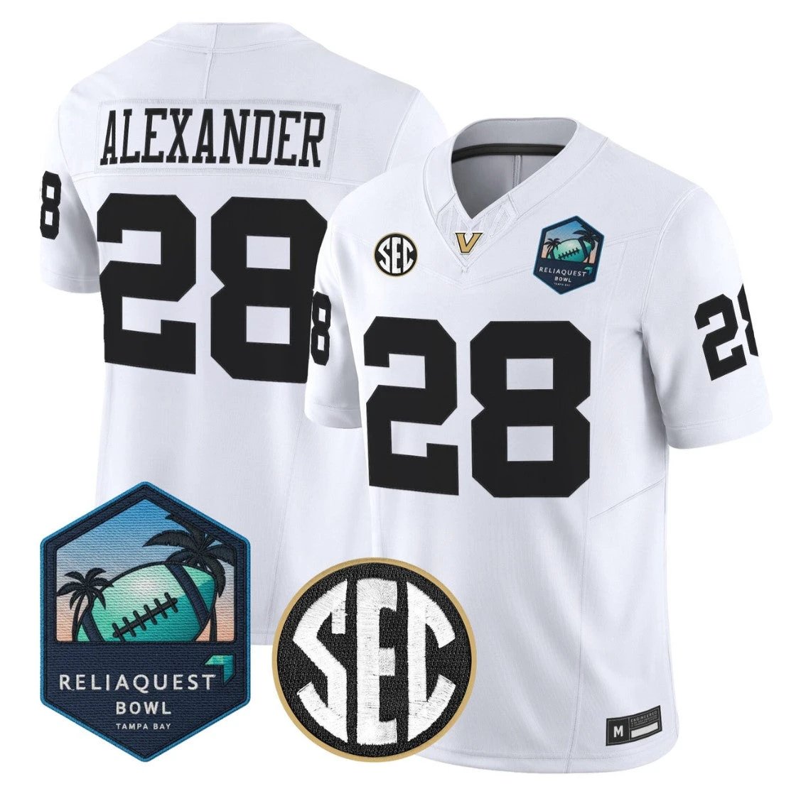 Sedrick Alexander Jersey #28 Vanderbilt Commodores 2025 ReliaQuest Bowl White by NCAA Football Jersey