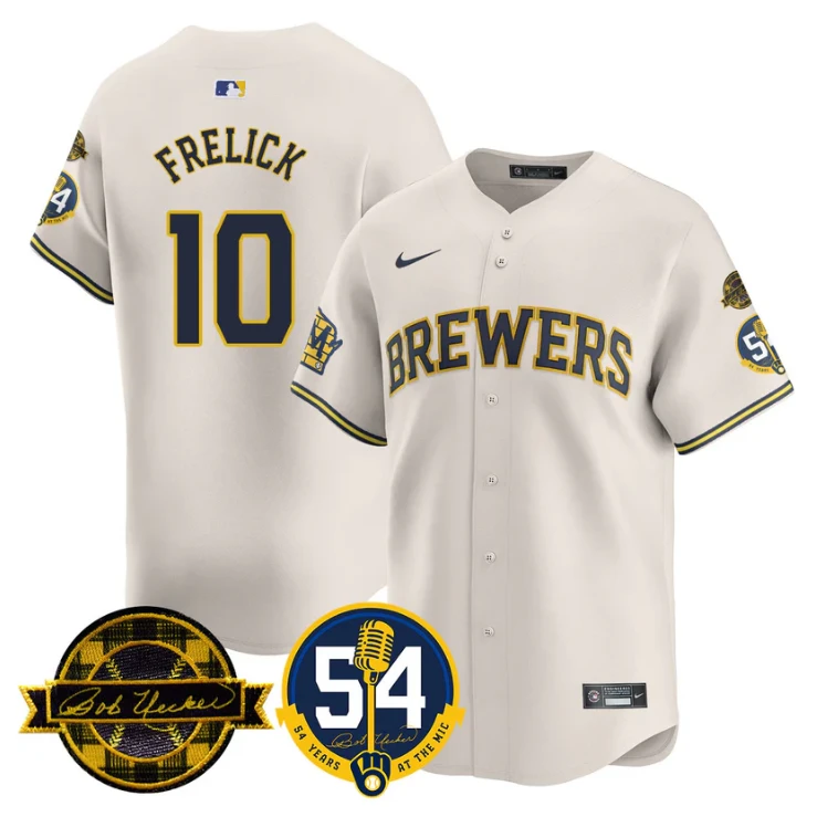 Sal Frelick Jersey #10 Milwaukee Brewers 2025 Bob Uecker, 54 Seasons for Brewers Stitched Cream by My Store