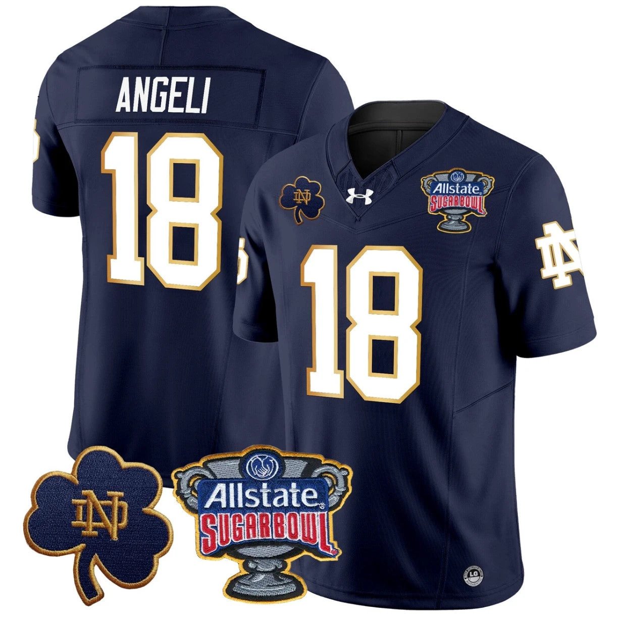 Steve Angeli Jersey #18 Notre Dame 2024 Sugar Bowl Patch V2 Stitched Navy by NCAA Football Jersey