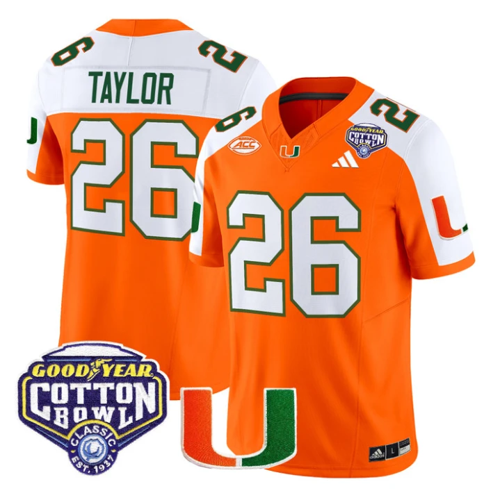 Sean Taylor Jersey #26 Miami Hurricanes 2025 Cotton Bowl Patch Stitched by My Store NCAA Football Jerseys