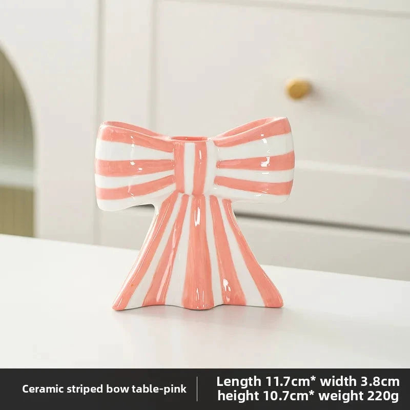 Classic Striped Bow Ceramic Candle Holder by Bowlift