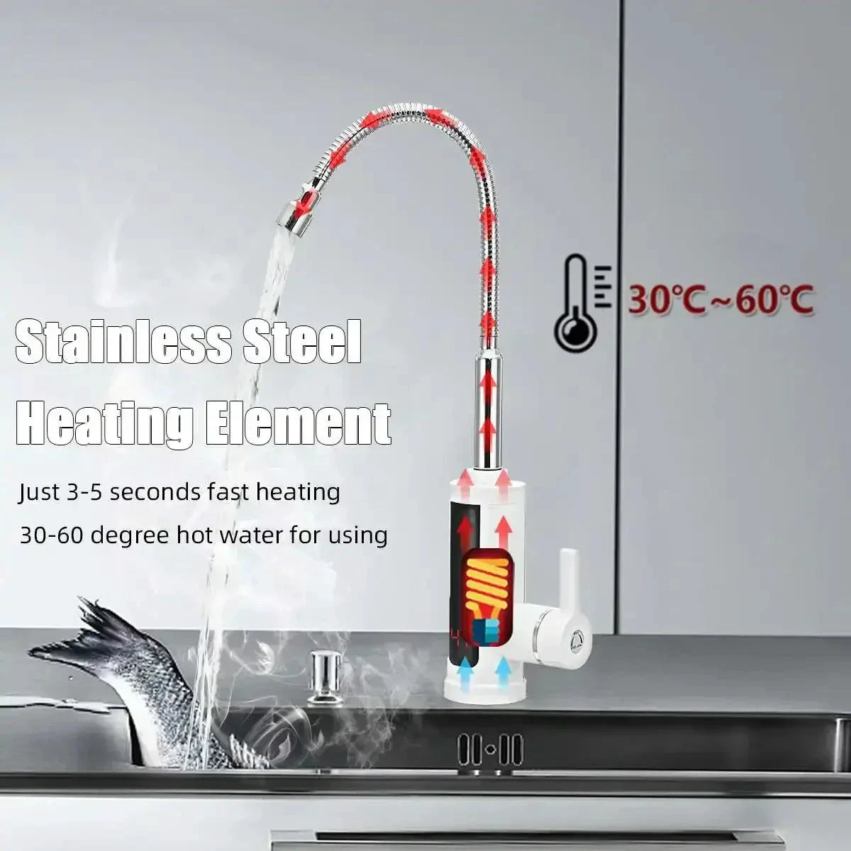 FlowHeat 3000W Instant Hot Water Kitchen Tap – Electric Mixer Tap with Temperature Display by BowLift