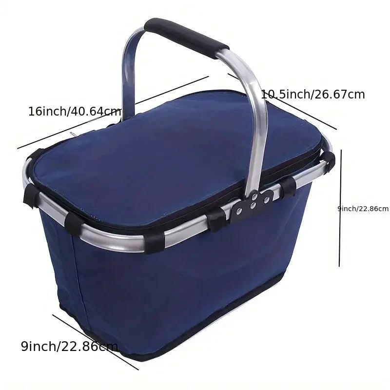ThermaTrip Folding Basket | Insulated Picnic Basket with Aluminum Foil & Carry Handle | 3-fold Foldable | For Outing, Park, Shopping & Travel by BowLift