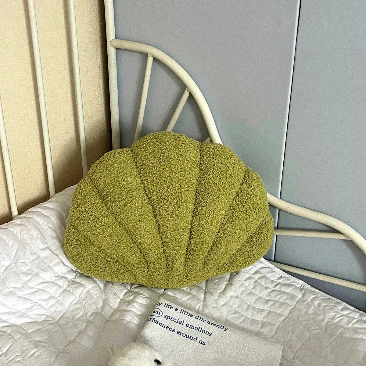 Pastel Shell Cushion – Fluffy Bouclé Plush Pillow by Bowlift