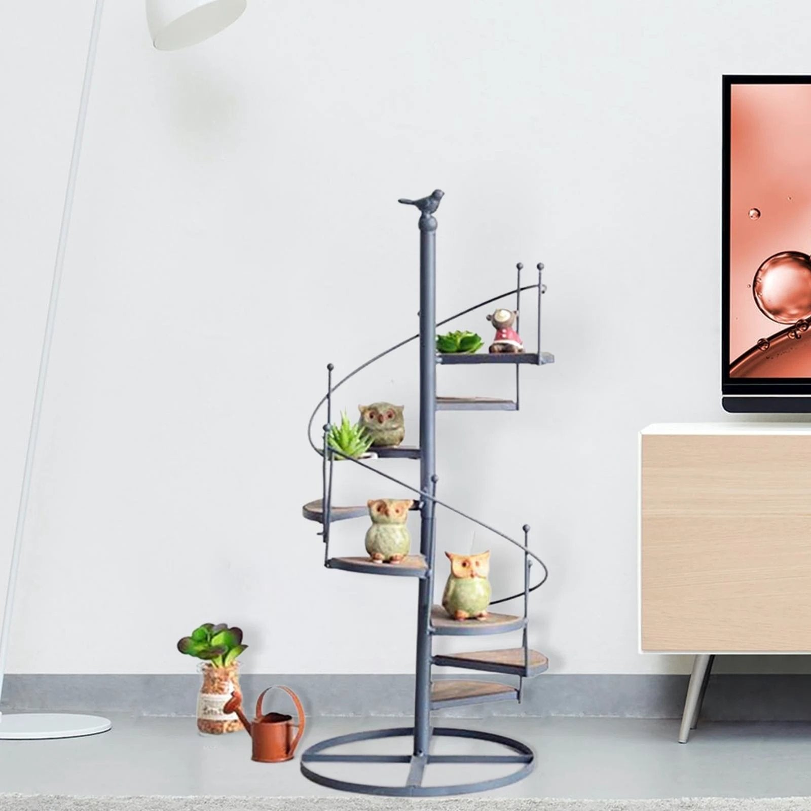 Elegant spiral-shaped plant stand for balcony and garden arrangements Bowlift by Bowlift