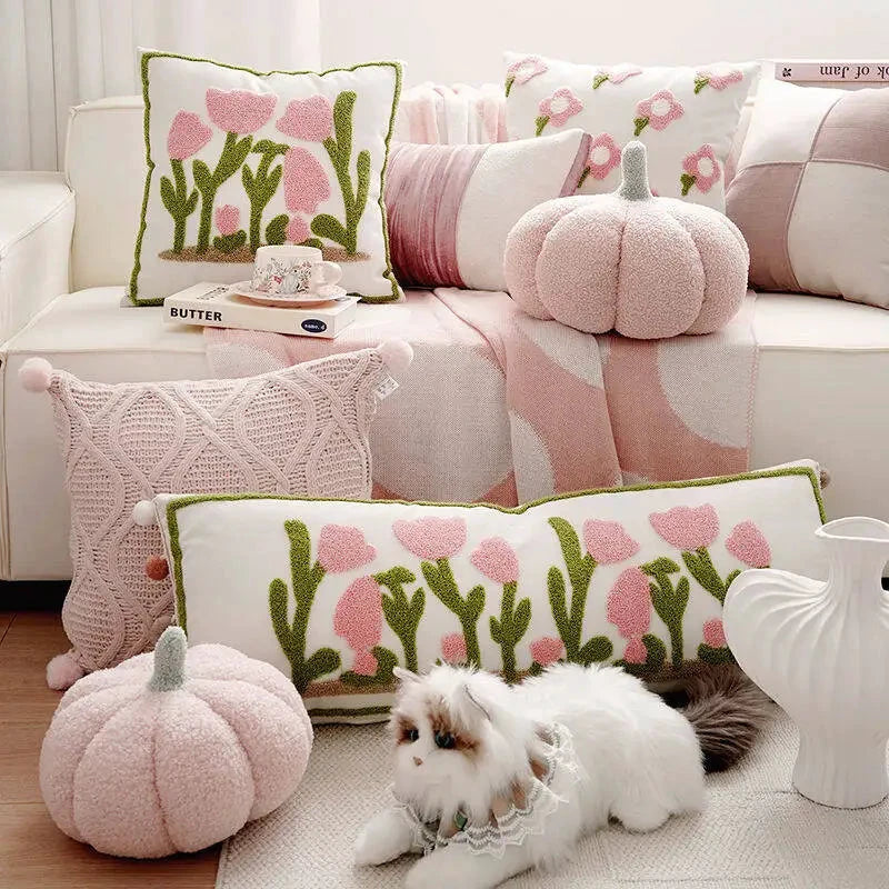 Pink Blossom Tufted Cushion Cover by Bowlift