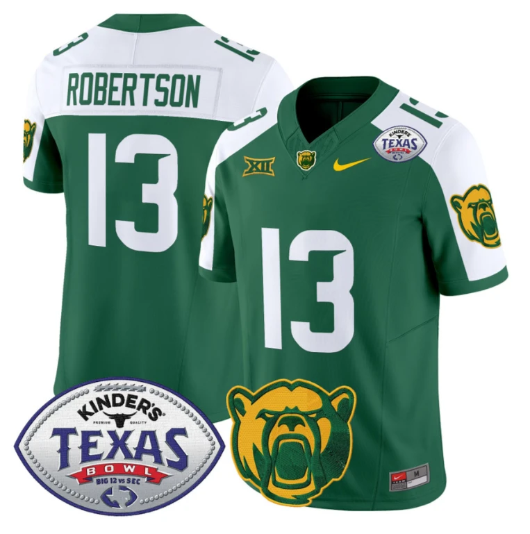 Sawyer Robertson Jersey #13 Baylor Bears 2024 Texas Bowl Football Green Alternate by NCAA Football Jersey