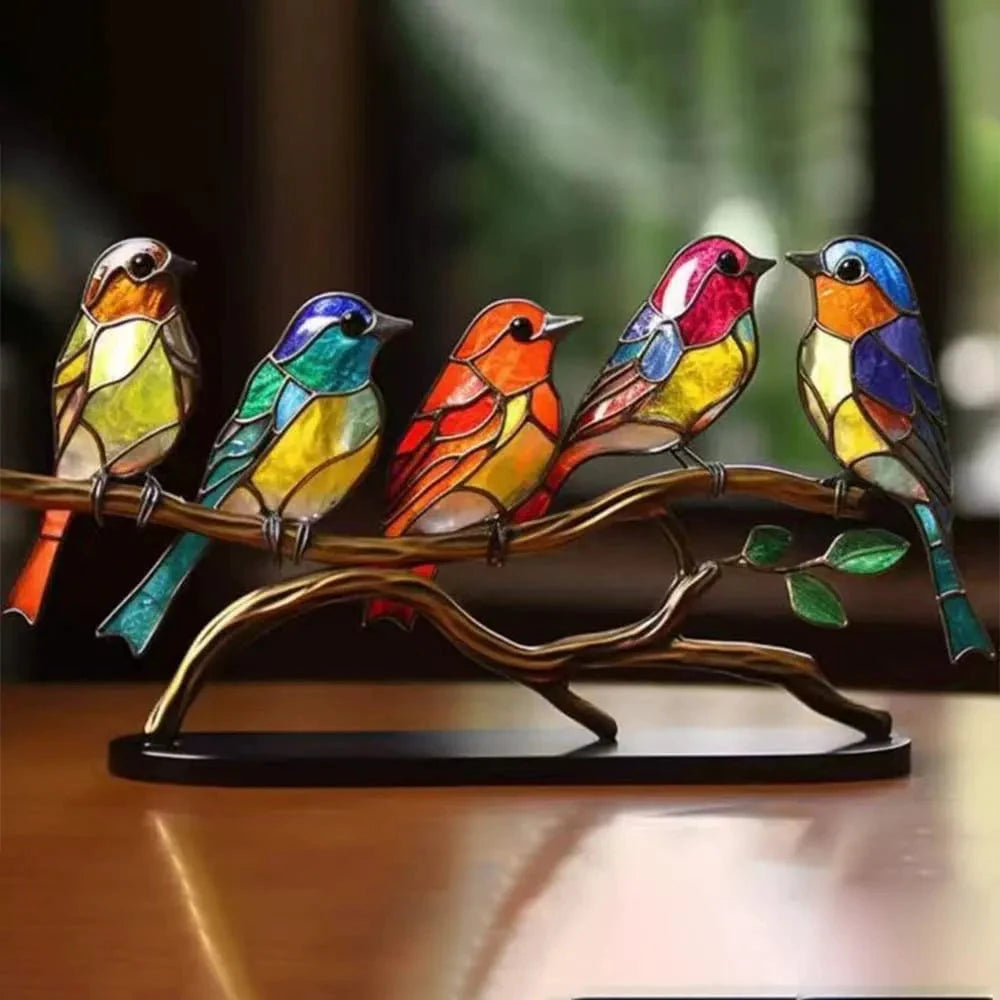 ElegantAviary | Colorful Birds on Branch Desk Ornaments Bowlift by Bowlift