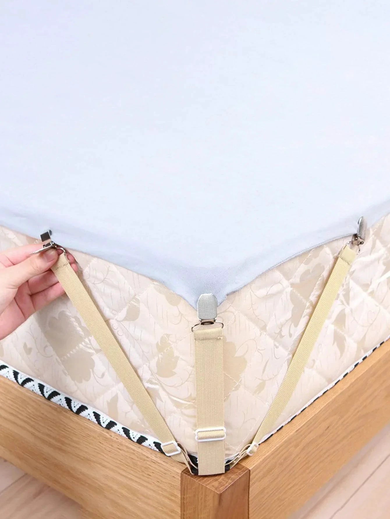 GRIPFIX Fitted Sheet Holder Set | 4-Pack Triangular Bed Sheet Straps | Adjustable & Non-slip – For Mattresses, Table Covers & Covers by BowLift