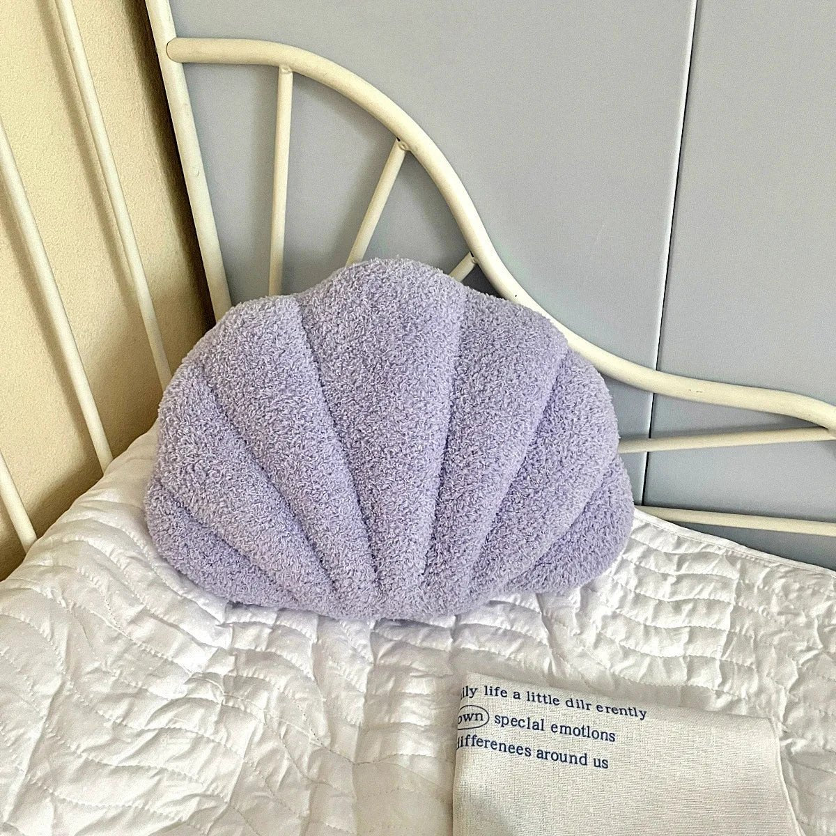 Pastel Shell Cushion – Fluffy Bouclé Plush Pillow by Bowlift