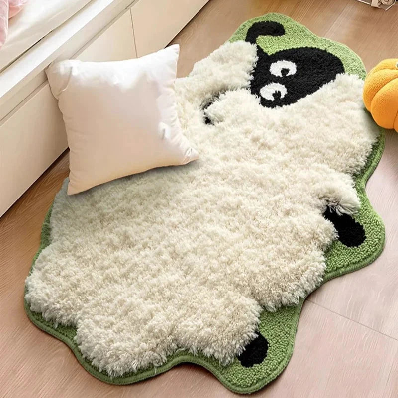 Fluffy Sheep Shaped Bedroom Bedside Rug by Bowlift