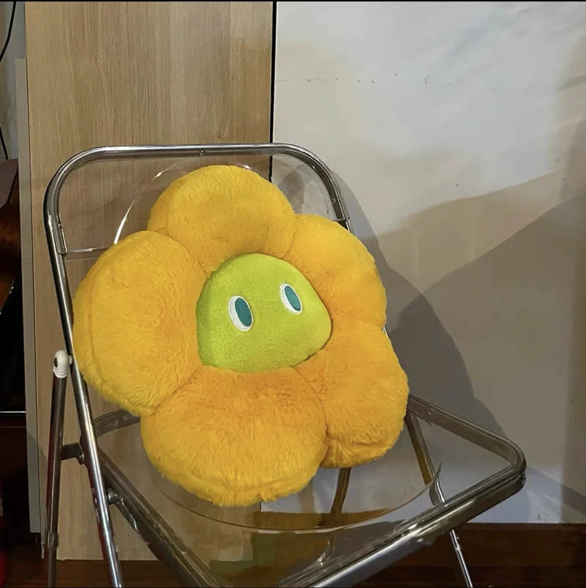 Fluffy Flower Cushion with Eyes by Bowlift