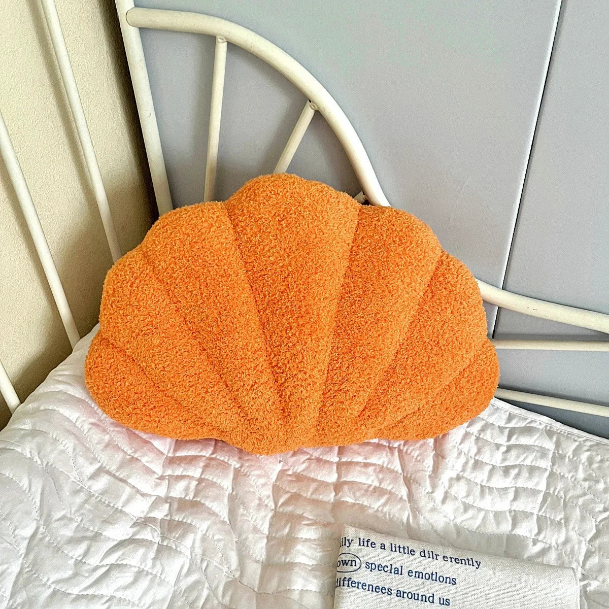Pastel Shell Cushion – Fluffy Bouclé Plush Pillow by Bowlift