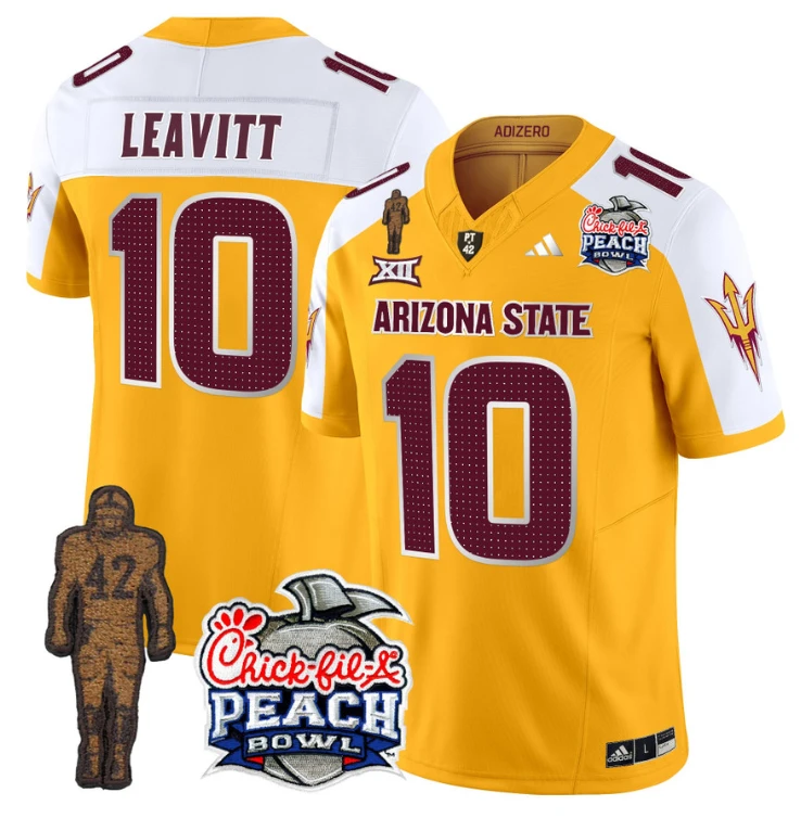 Sam Leavitt Jersey #10 Arizona State Peach Bowl Patch Football V2 Gold Alternate by My Store