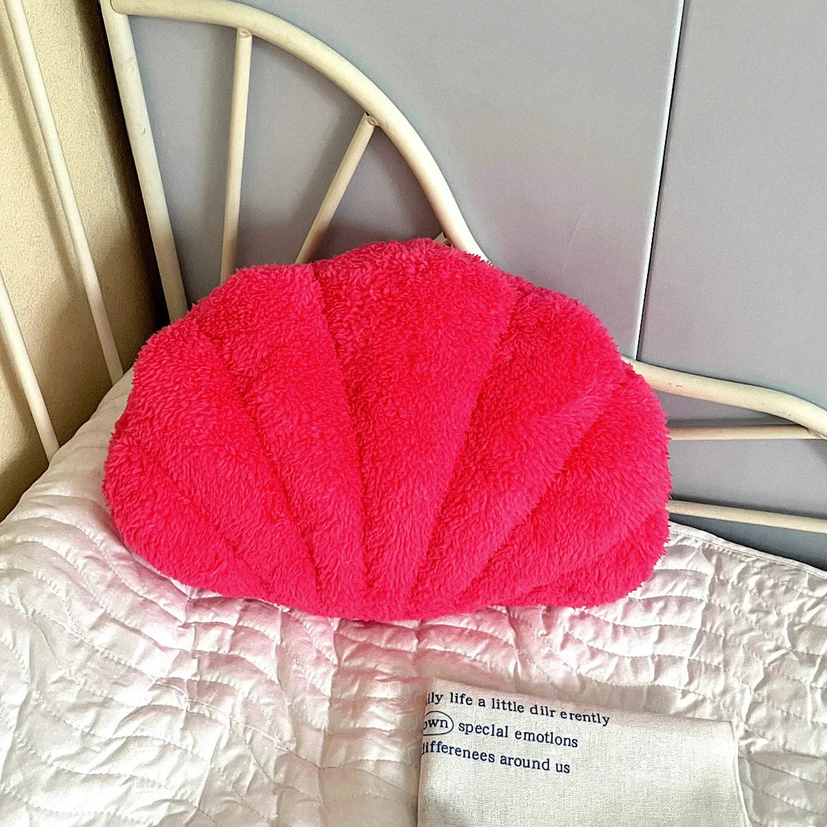 Pastel Shell Cushion – Fluffy Bouclé Plush Pillow by Bowlift