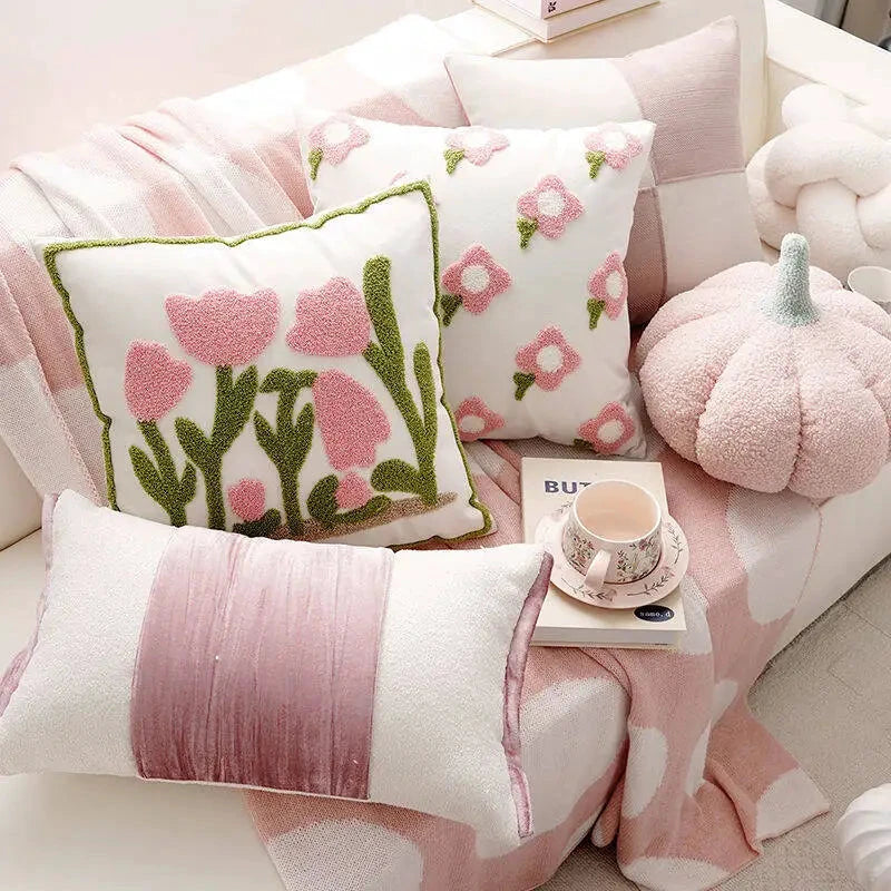 Pink Blossom Tufted Cushion Cover by Bowlift