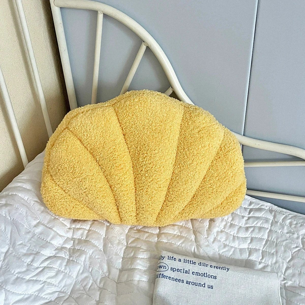 Pastel Shell Cushion – Fluffy Bouclé Plush Pillow by Bowlift
