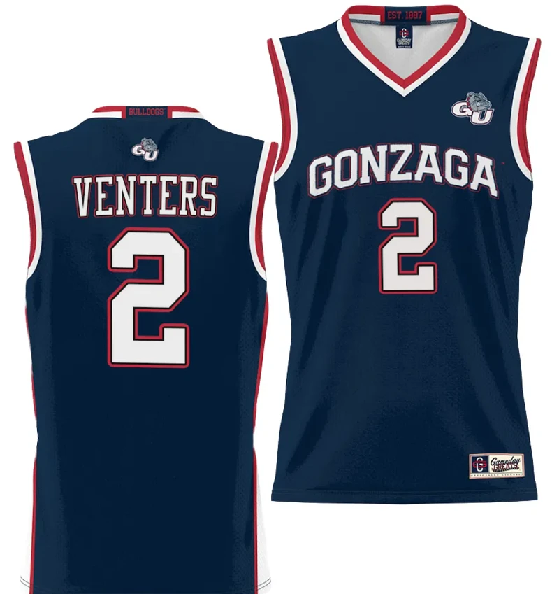 Steele Venters Jersey #2 Gonzaga Bulldogs NIL College Basketball Lightweight Black by My store basketball
