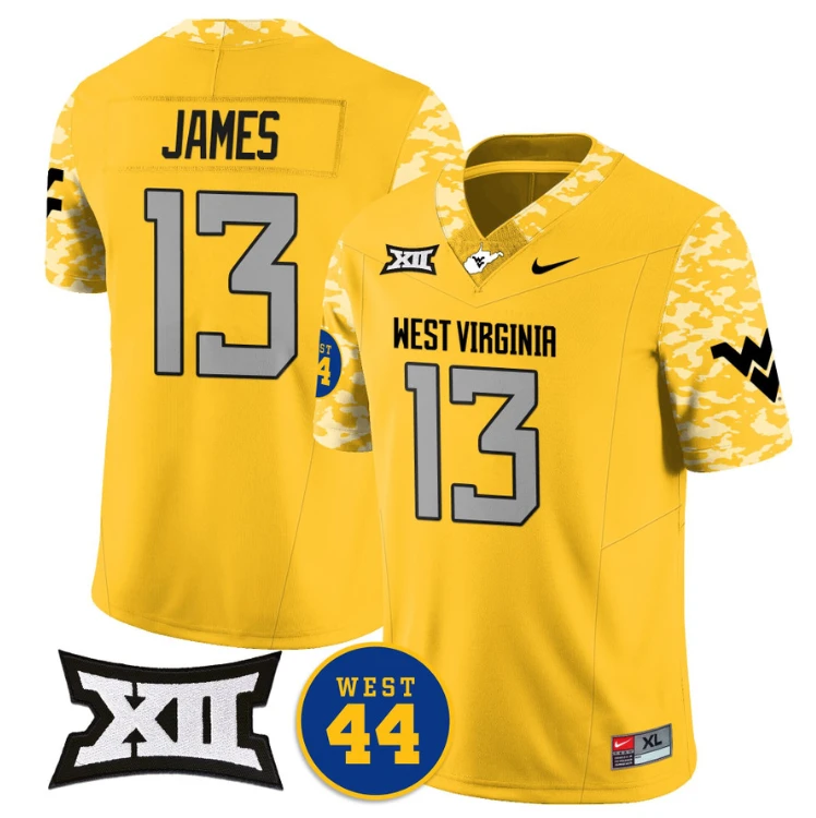 Sam James Jersey #13 West Virginia Mountaineers 2024 Vapor Limited Football Honor Jerry West Stitched Gold by My Store