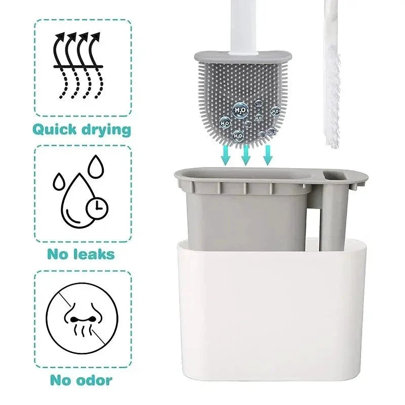 Toilet Brush HygieBrush DuoClean | 2-in-1 Silicone Toilet Brush Set with Wall Mount | Antibacterial & Space-Saving by BowLift