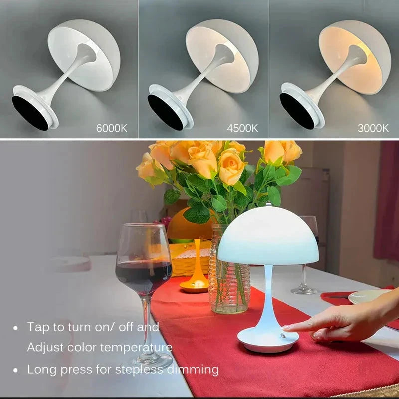 Mushroom 3-Colors-Dimmable Rechargeable LED-Table Lamps Bowlift by Bowlift