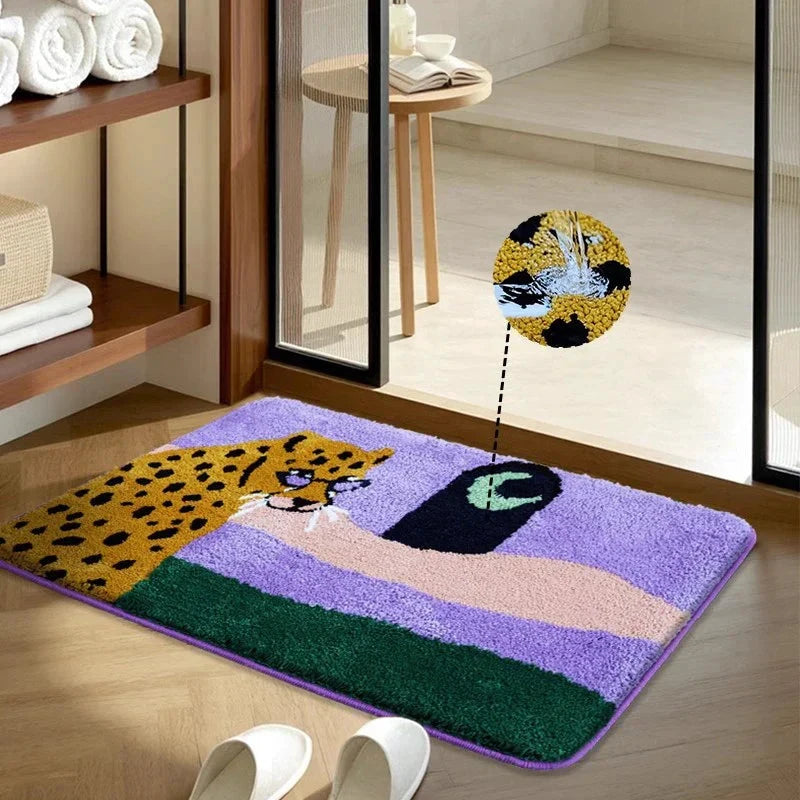 Leopard Under the Moon Colourful Bath Mat by Bowlift