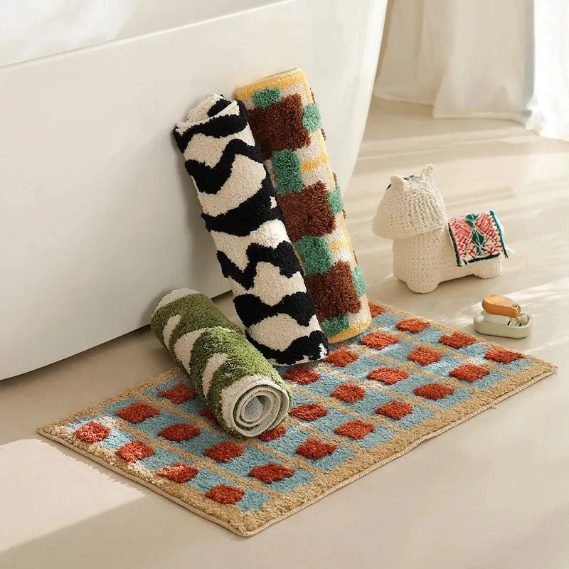 Abstract Grid Tufted Bath Mat by Bowlift