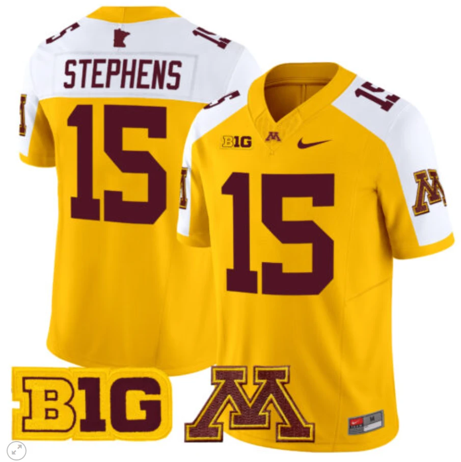 Sandy Stephens Jersey #15 Minnesota Golden Gophers Vapor Limited Football Gold Alternate by My Store