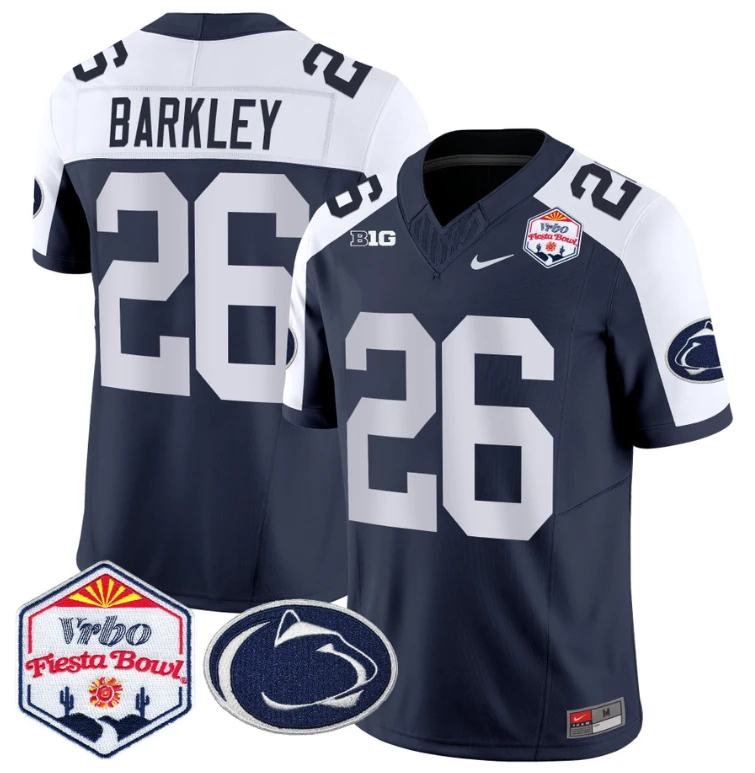Saquon Barkley Jersey #26 Penn State 2024 Fiesta Bowl Patch Navy Alternate by My Store
