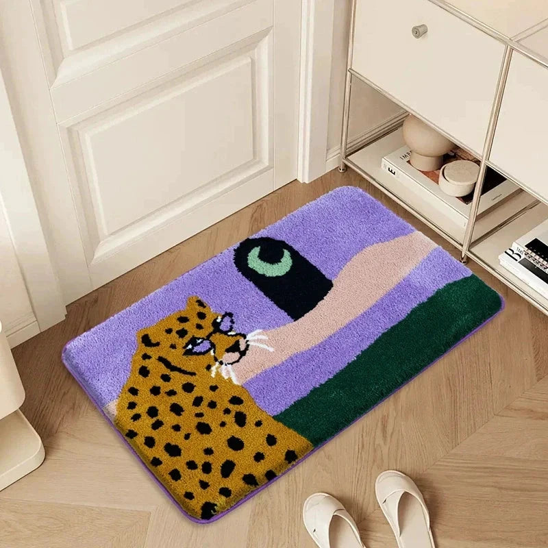 Leopard Under the Moon Colourful Bath Mat by Bowlift