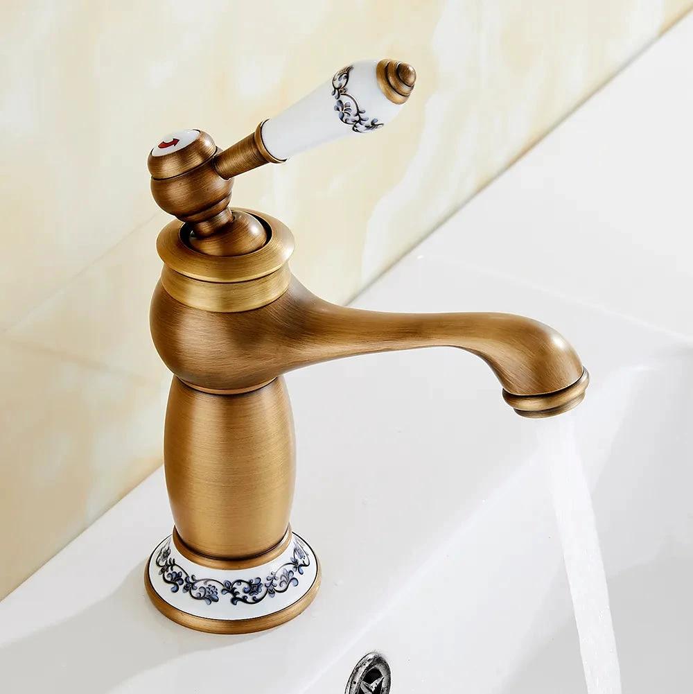 HeritageFlow – Vintage Bronze Faucet with Porcelain Handle Bowlift by Bowlift