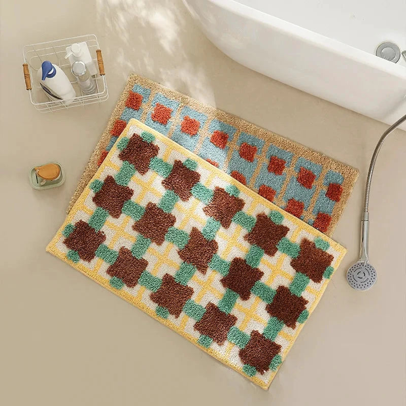 Abstract Grid Tufted Bath Mat by Bowlift